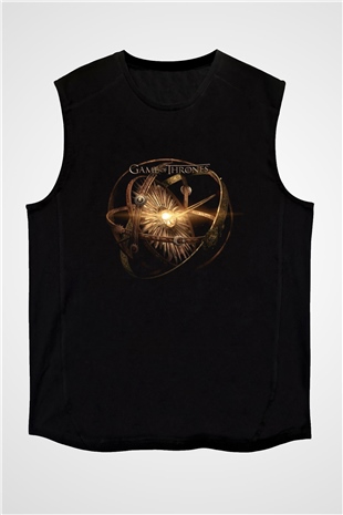 Unisex Game of Thrones Baskılı Siyah Kolsuz Tshirt