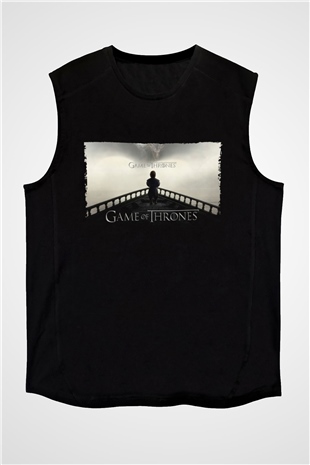 Unisex Game of Thrones Baskılı Siyah Kolsuz Tişört