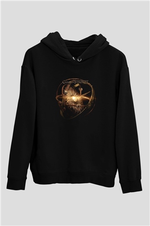 Unisex Game of Thrones Baskılı Siyah Kapüşonlu Sweatshirt