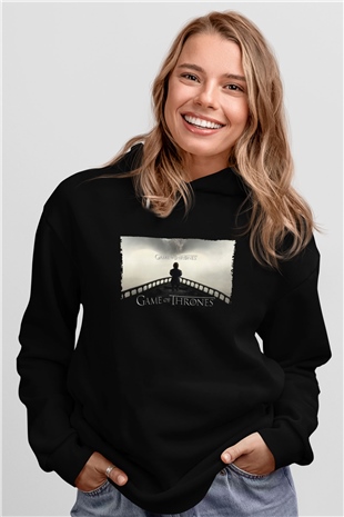 Unisex Game of Thrones Baskılı Siyah Kapüşonlu Sweatshirt