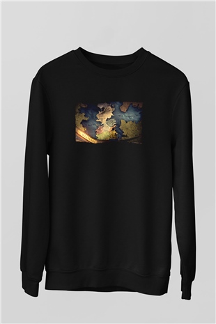 Unisex Game of Thrones Baskılı Siyah Sweatshirt