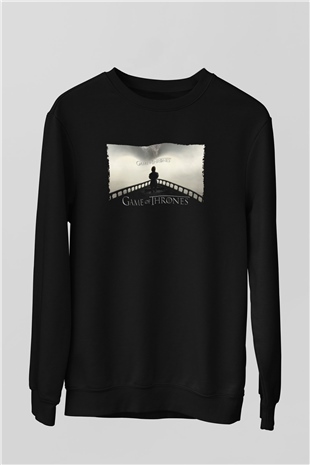 Unisex Game of Thrones Baskılı Siyah Sweatshirt