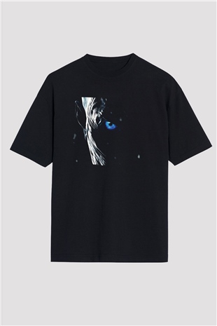 Unisex Game of Thrones Baskılı Siyah Unisex Oversize Tişört