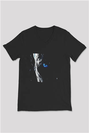 Unisex Game of Thrones Baskılı Siyah Unisex V Yaka Tişört