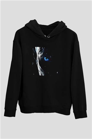 Unisex Game of Thrones Baskılı Siyah Unisex Kapüşonlu Sweatshirt
