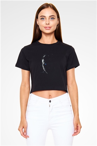 Unisex Game of Thrones Baskılı Siyah Unisex Crop Top T-shirt