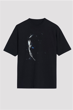Unisex Game of Thrones Baskılı Siyah Unisex Oversize T-shirt