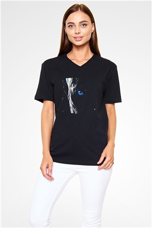 Unisex Game of Thrones Baskılı Siyah Unisex V Yaka Tişört