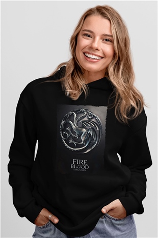 Unisex Game of Thrones Siyah Unisex Kapüşonlu Sweatshirt