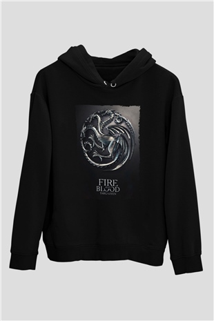 Unisex Game of Thrones Siyah Unisex Kapüşonlu Sweatshirt