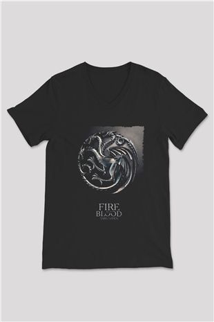 Unisex Game of Thrones Siyah Unisex V Yaka Tshirt