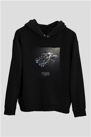 Unisex Game of ThronesBaskılı Siyah Kapüşonlu Sweatshirt