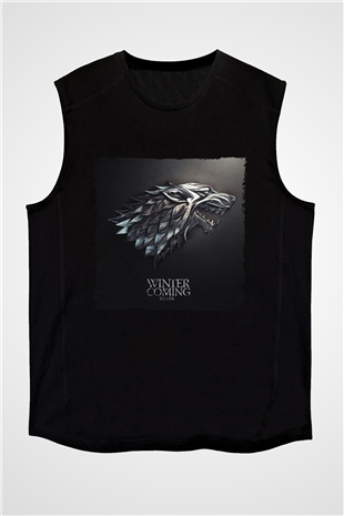 Unisex Game of ThronesBaskılı Siyah Kolsuz Tişört