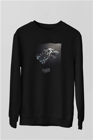 Unisex Game of ThronesBaskılı Siyah Sweatshirt