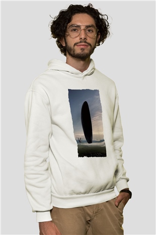 Unisex Geliş Arrival Baskılı Beyaz Kapüşonlu Sweatshirt