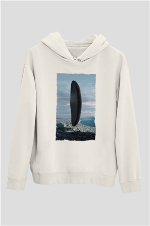 Unisex Geliş Arrival Baskılı Beyaz Kapüşonlu Sweatshirt