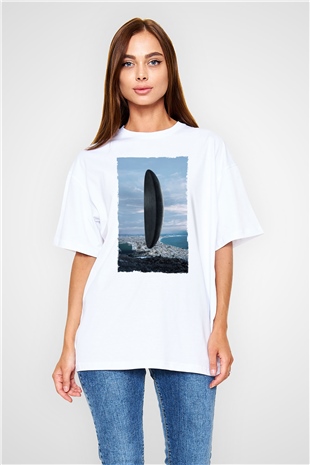 Unisex Geliş Arrival Baskılı Beyaz Oversize Oversize T-shirt