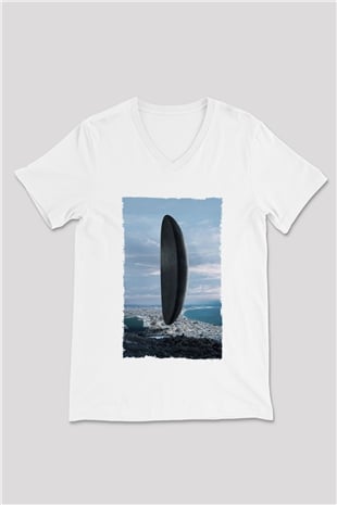 Unisex Geliş Arrival Baskılı Beyaz V Yaka Tshirt