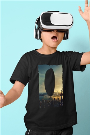 Unisex Geliş (Arrival) Baskılı Siyah Çocuk Tshirt