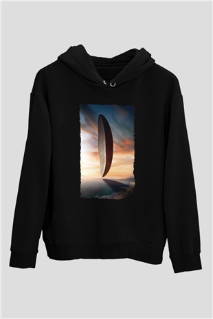 Unisex Geliş (Arrival) Baskılı Siyah Kapüşonlu Sweatshirt