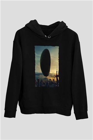 Unisex Geliş (Arrival) Baskılı Siyah Kapüşonlu Sweatshirt