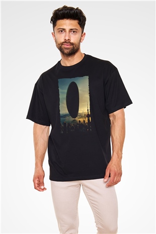 Unisex Geliş (Arrival) Baskılı Siyah Oversize Tshirt