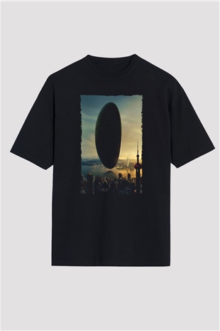 Unisex Geliş (Arrival) Baskılı Siyah Oversize Tshirt