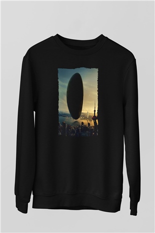Unisex Geliş (Arrival) Baskılı Siyah Sweatshirt