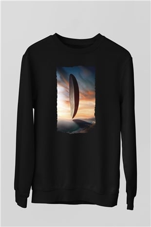 Unisex Geliş (Arrival) Baskılı Siyah Sweatshirt
