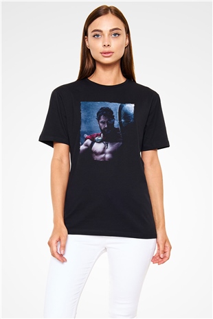 Gerard Butler 300 Spartalı Baskılı Siyah T-shirt