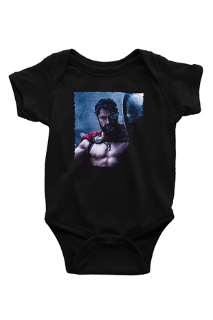Unisex Gerard Butler 300 Spartalı Baskılı Siyah Bebek Body - Zıbın