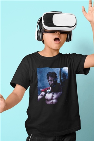 Unisex Gerard Butler 300 Spartalı Baskılı Siyah Çocuk T-shirt