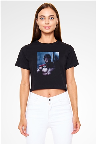 Unisex Gerard Butler 300 Spartalı Baskılı Siyah Crop Top T-shirt