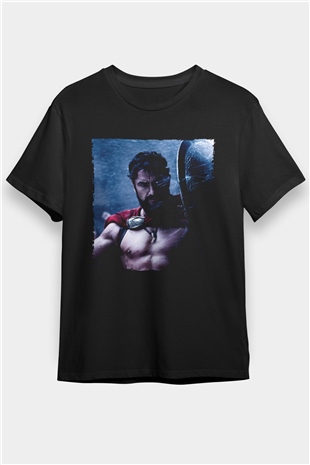 Gerard Butler 300 Spartalı Baskılı Siyah T-shirt