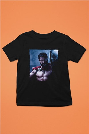 Unisex Gerard Butler 300 Spartalı Baskılı Siyah Çocuk T-shirt