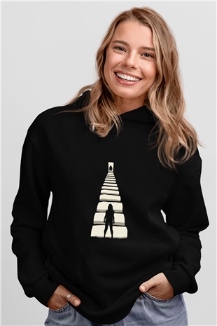 Unisex Gizli Gerçek (Run) Baskılı Siyah Kapüşonlu Sweatshirt