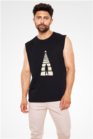 Unisex Gizli Gerçek (Run) Baskılı Siyah Kolsuz Tshirt