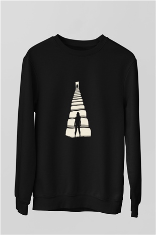 Unisex Gizli Gerçek (Run) Baskılı Siyah Sweatshirt