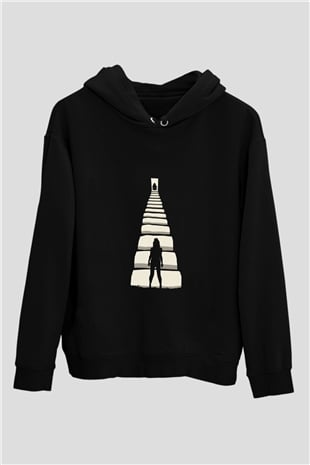 Unisex Gizli Gerçek (Run) Baskılı Siyah Kapüşonlu Sweatshirt