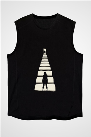 Unisex Gizli Gerçek (Run) Baskılı Siyah Kolsuz Tshirt