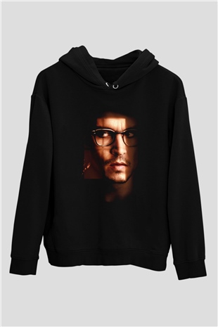 Unisex Gizli Pencere (Secret Window) Baskılı Siyah Kapüşonlu Sweatshirt