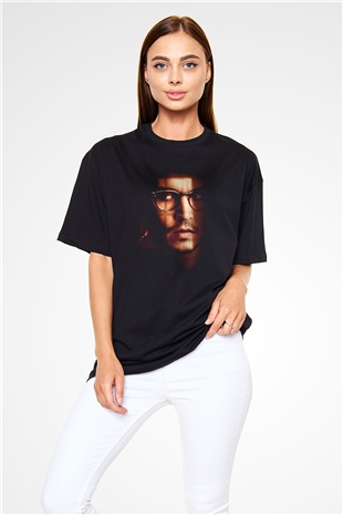 Unisex Gizli Pencere (Secret Window) Baskılı Siyah Oversize T-shirt