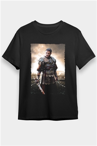 Gladyatör Baskılı Siyah T-shirt