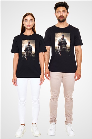 Gladyatör Baskılı Siyah T-shirt
