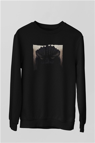 Unisex Godzilla Baskılı Siyah Sweatshirt