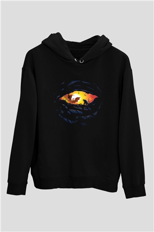 Unisex Godzilla II Canavarlar Kralı (Godzilla King of the Monsters) Baskılı Siyah Kapüşonlu Sweatshirt