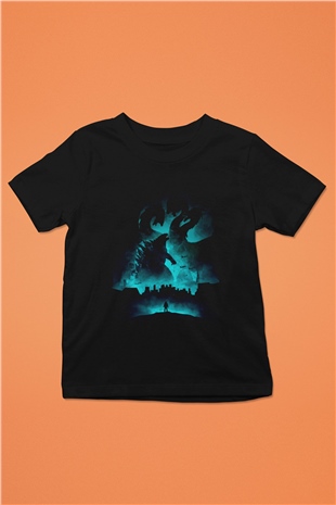 Unisex Godzilla II Canavarlar Kralı (Godzilla King of the Monsters) Baskılı Siyah Çocuk T-Shirt