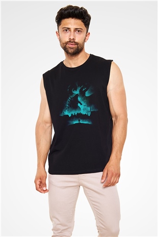 Unisex Godzilla II Canavarlar Kralı (Godzilla King of the Monsters) Baskılı Siyah Kolsuz T-shirt