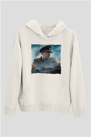 Unisex Greyhound Baskılı Beyaz Kapüşonlu Sweatshirt