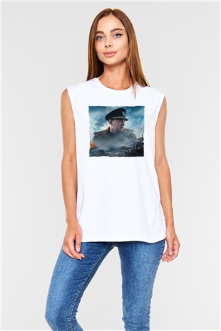 Unisex Greyhound Baskılı Beyaz Kolsuz T-shirt